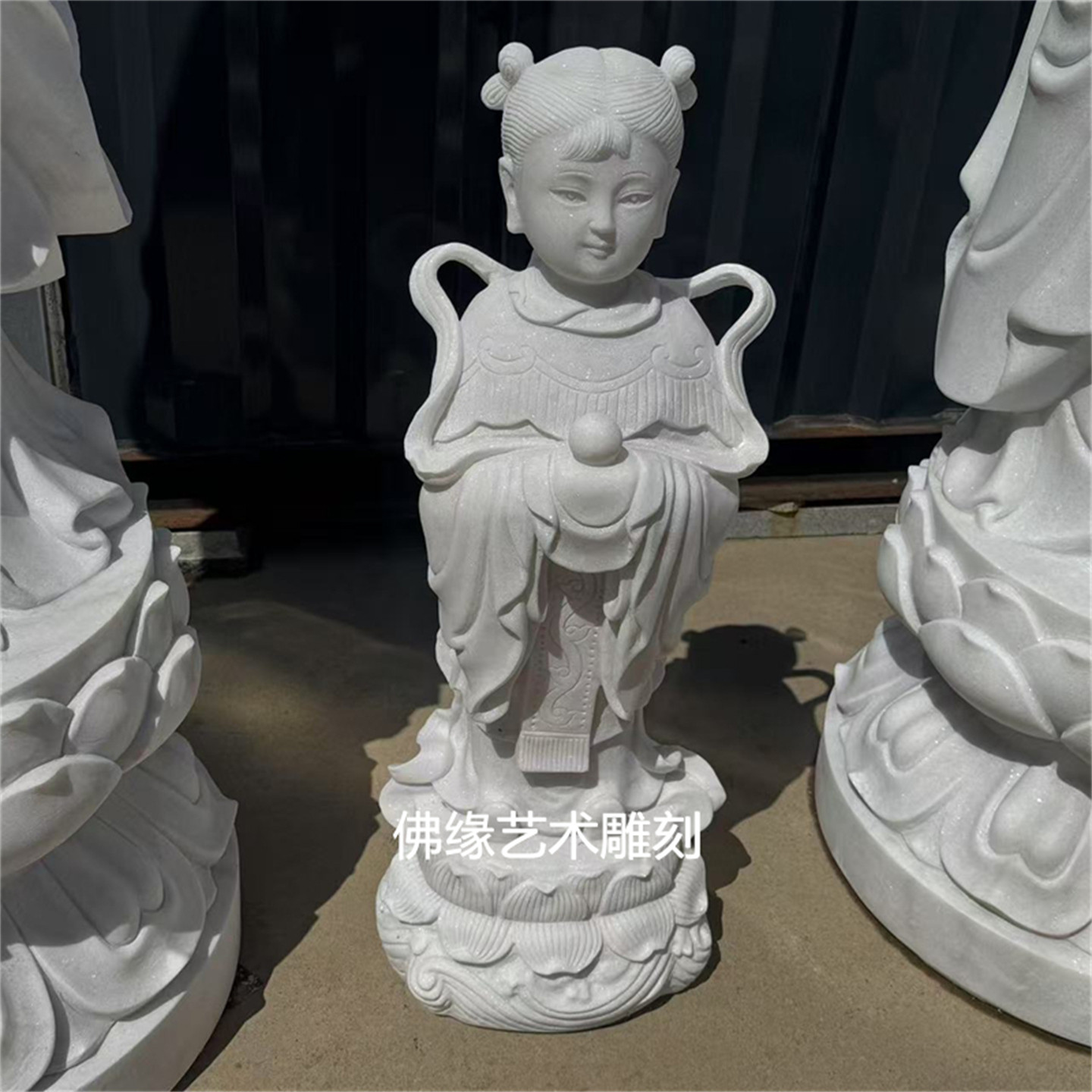 汉白玉石雕金童玉女高80公分 寺庙户外家用供奉龙女善财童子佛像