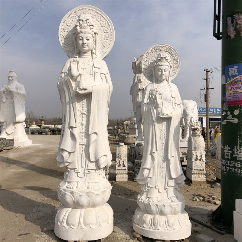 汉白玉石雕观世音菩萨 送子观音 三面佛 三世佛 寺庙佛像供奉摆件