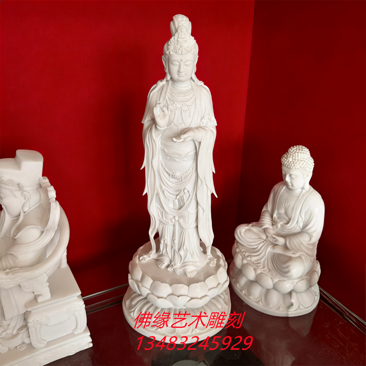 观音菩萨高50公分 汉白玉石雕站观音寺庙家居供奉观世音佛像摆件