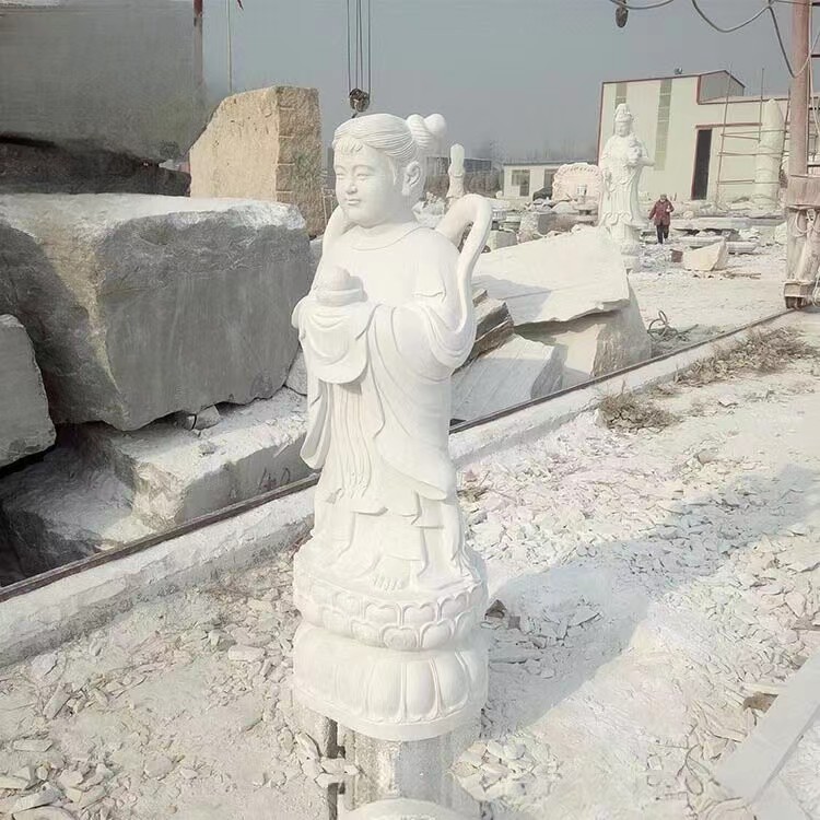 汉白玉石雕善财童子红孩儿龙女石雕童男童女寺庙佛像雕塑厂家定做