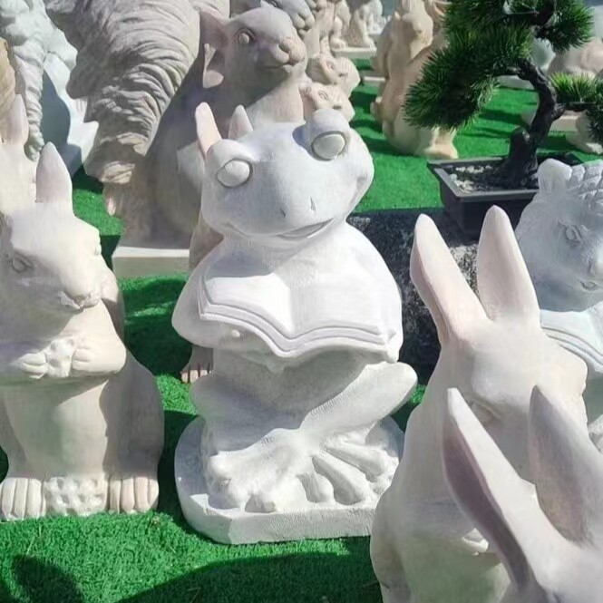 动物雕刻现货石雕猴兔青蛙松鼠猫鸽子小型石头雕刻新中式摆件定制
