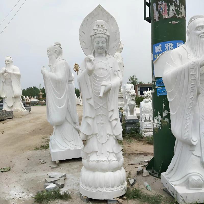 石雕观音像 汉白玉四面佛像 滴水送子观音大型家用寺院户外供奉摆