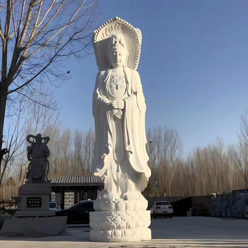 汉白玉石雕观音像三面佛像滴水送子观音大型家用寺院户外供奉摆件