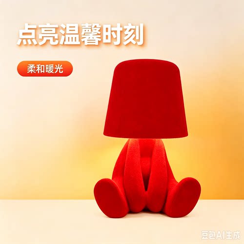 植绒小金人创意充电卧室台灯