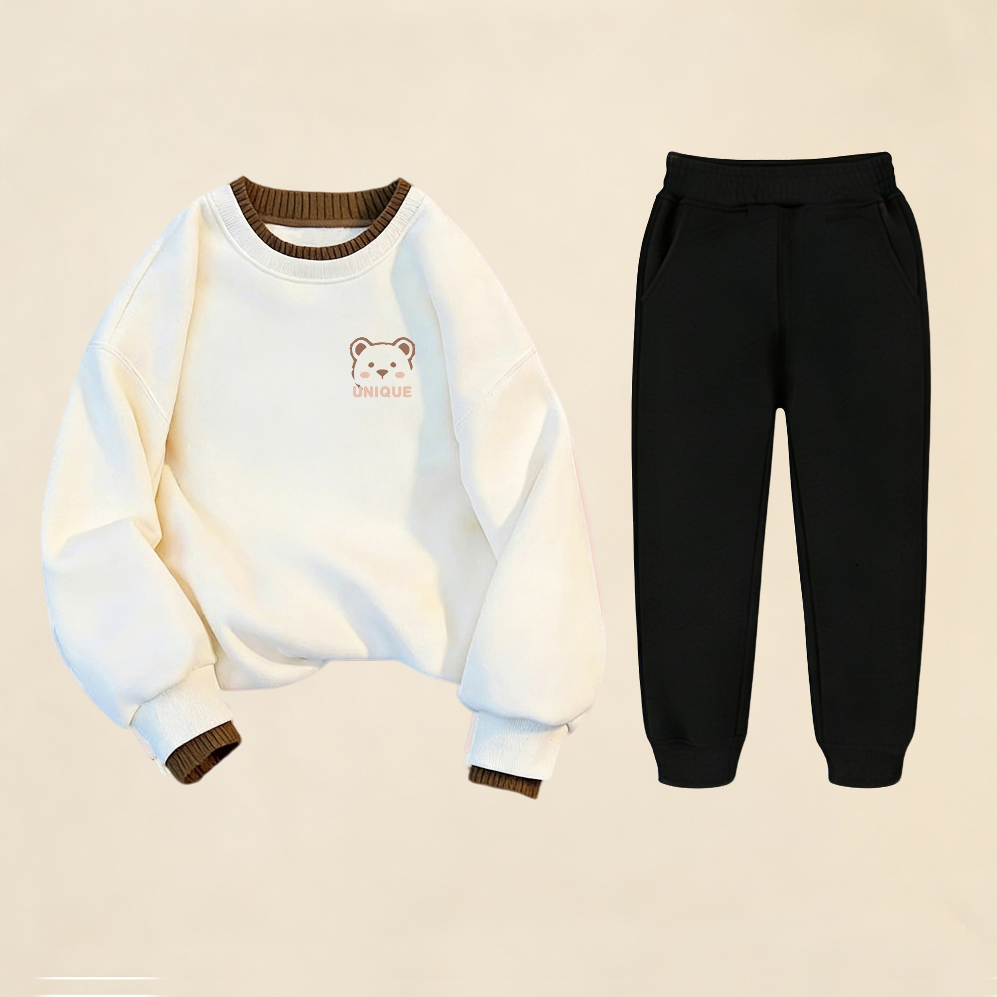 卡通印花假两件卫衣卫裤女童套装秋冬季加绒加厚宽松休闲运动套装