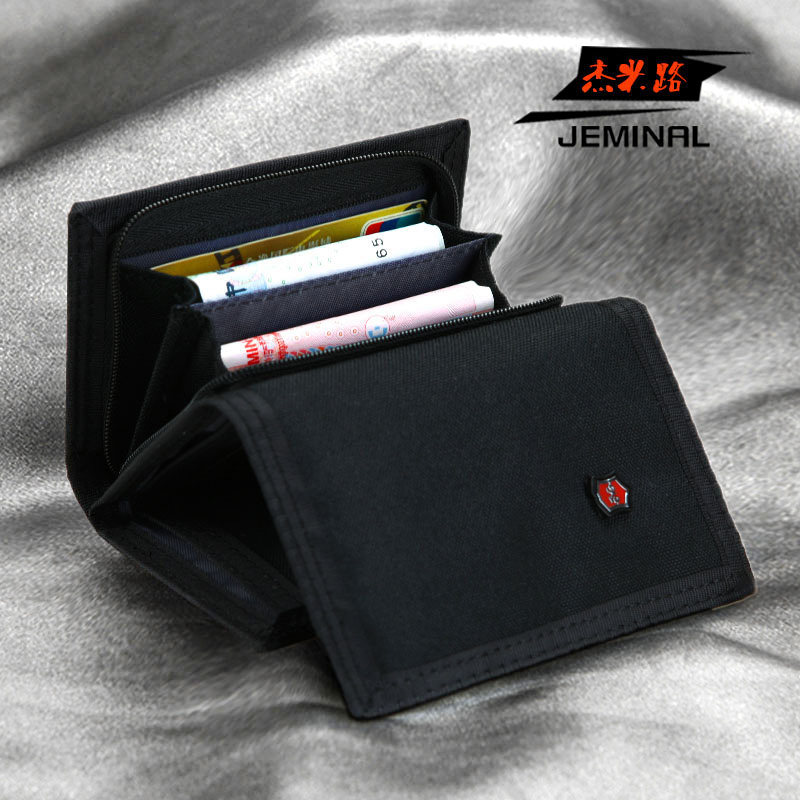 男帆布短款三折简约学生折叠运动小钱包男生拉链布卡包零钱包一体