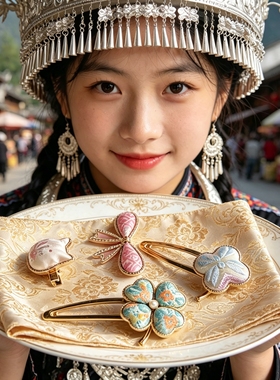 壮锦胸针民族风银饰胸花复古新中式小众设计感饰品