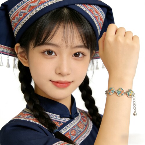 壮族刺绣四叶草手链女 广西非遗壮锦银饰 民族风小众设计感手饰