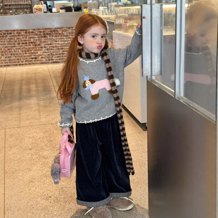 儿童秋季新款女童时尚甜美卡通小狗上衣毛衣外套可内搭外穿套头