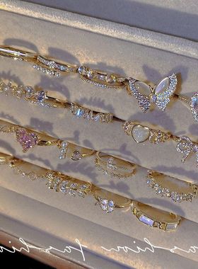 轻奢复古指环锆石高级感设计蝴蝶结戒手饰韩国开口珍珠戒指小众女