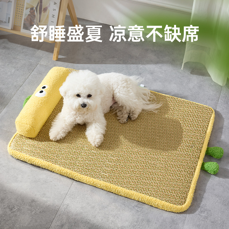 新款夏季狗窝散热透气藤编凉席猫咪耐抓耐磨冰垫加厚护颈靠枕凉垫