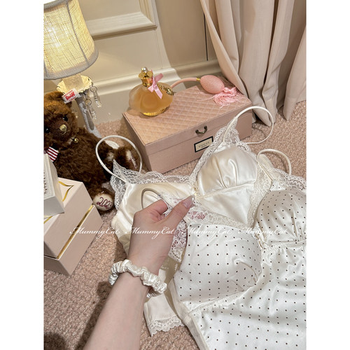 缎面蕾丝波点吊带背心内搭胸衣