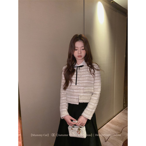 名媛粗花呢编织短款小香风外套