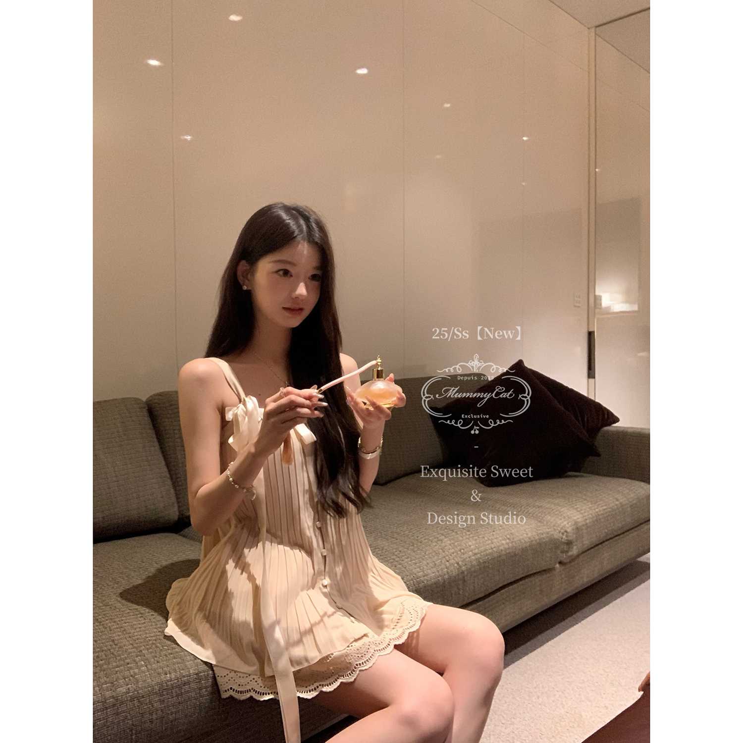 蝴蝶结缎面花边绑带吊带