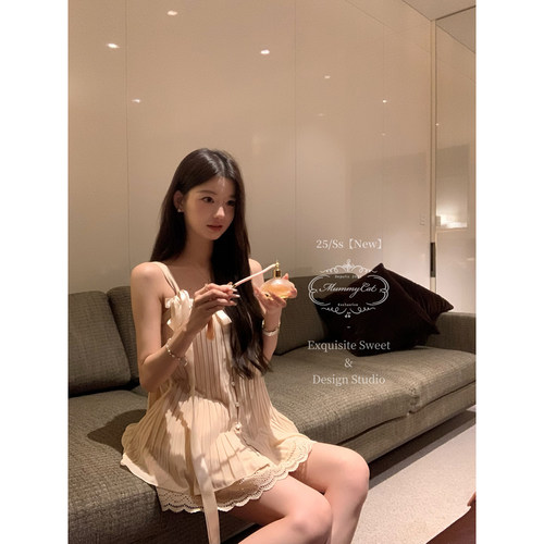 蝴蝶结缎面花边绑带吊带