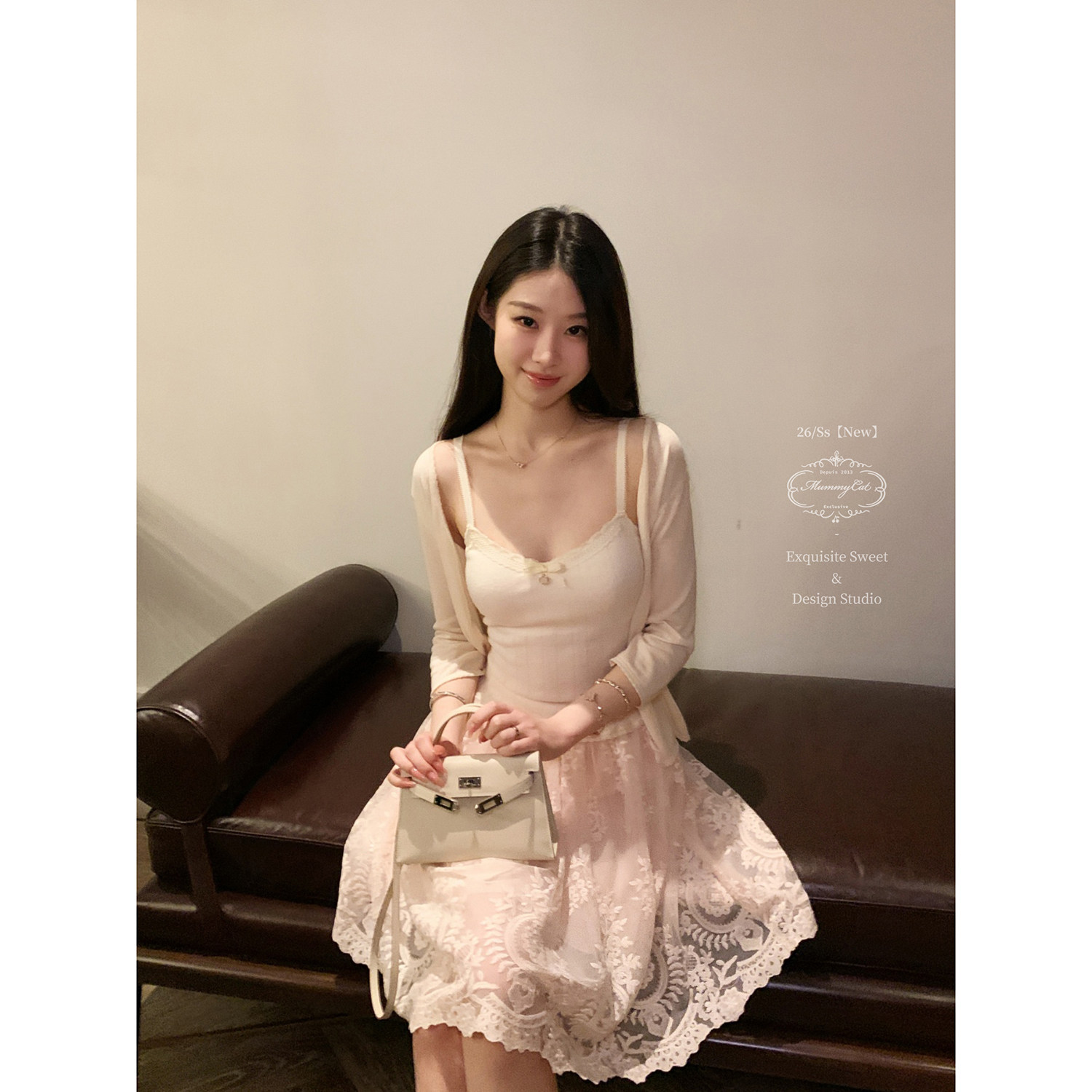 MummyCat下蛋喵【悠悠日记】26新品100莱赛尔修身花边七分袖开衫