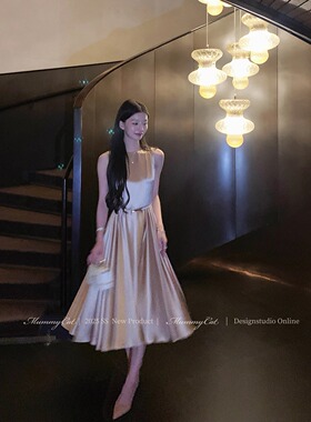 Mummy Cat 下蛋喵【旧梦鎏金】6米重磅醋酸定制斜裁礼服连衣裙