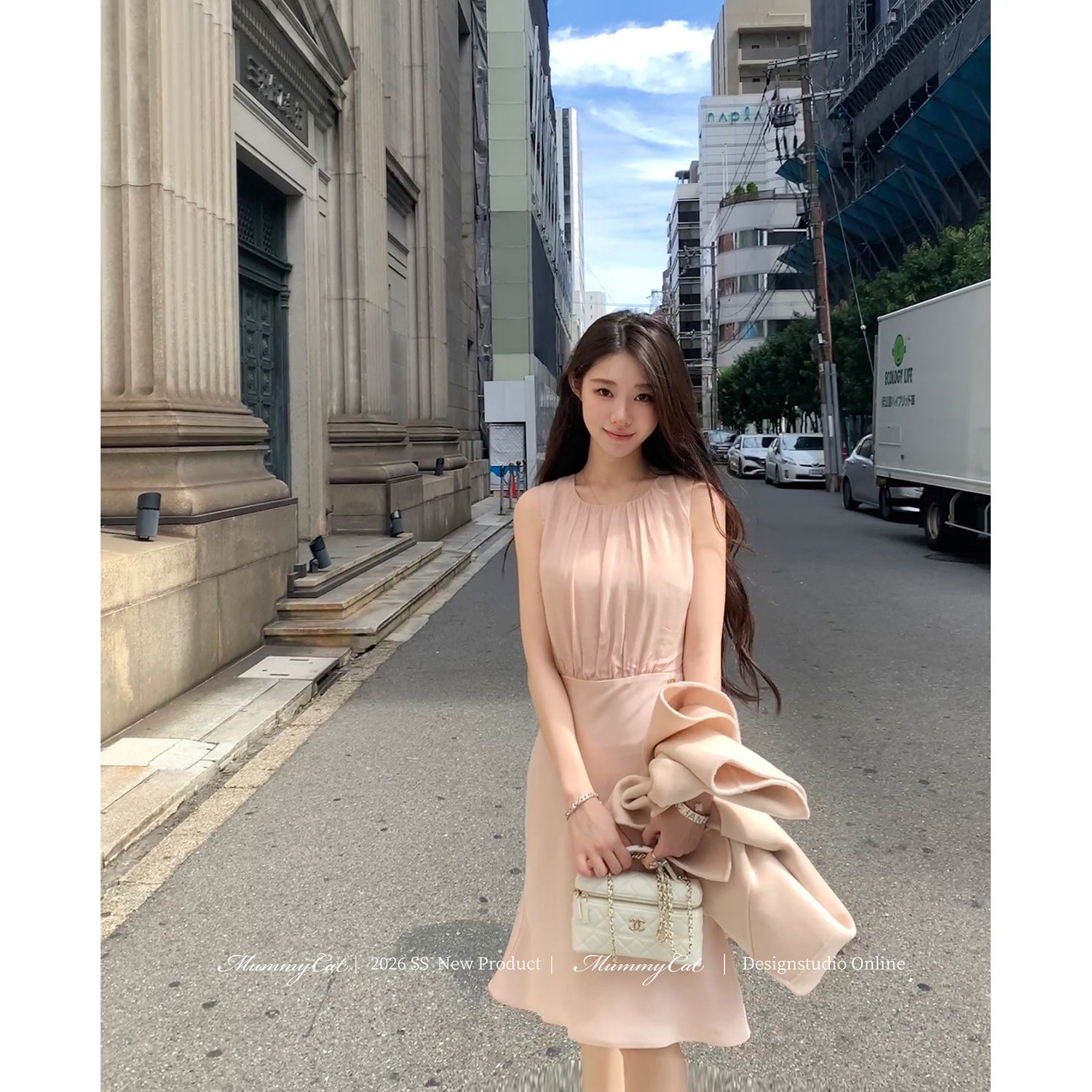 MummyCat下蛋喵【爱的交响乐】26新品醋酸缎面拼接气质包臀连衣裙