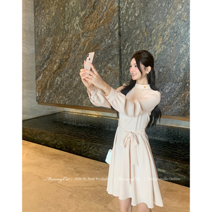 MummyCat下蛋喵【微风情书】26新品温柔知性气质长袖系带连衣裙