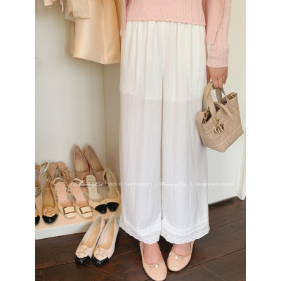 莱赛尔亚麻蕾丝花边舒适阔腿裤