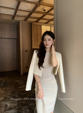 气质美女抽褶包臀连衣裙