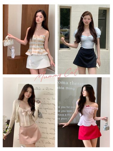 下蛋喵缎面光泽感半裙短裙女夏