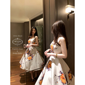 Cat 下蛋喵 浪漫实名 Mummy 新品 古早气质印花A摆礼服连衣裙