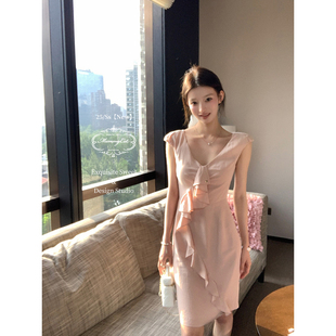 新品 藤井莉娜 亚麻tian丝荷叶边包臀连衣裙 Cat下蛋喵 Mummy