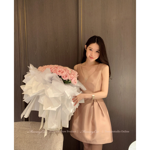 MummyCat下蛋喵【月光华尔兹】新品V领缎面仿丝毛日礼服连衣裙