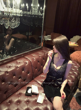 Mummy Cat 下蛋喵【星夜缪斯】新品蕾丝拼接蝴蝶结丝绒连衣裙