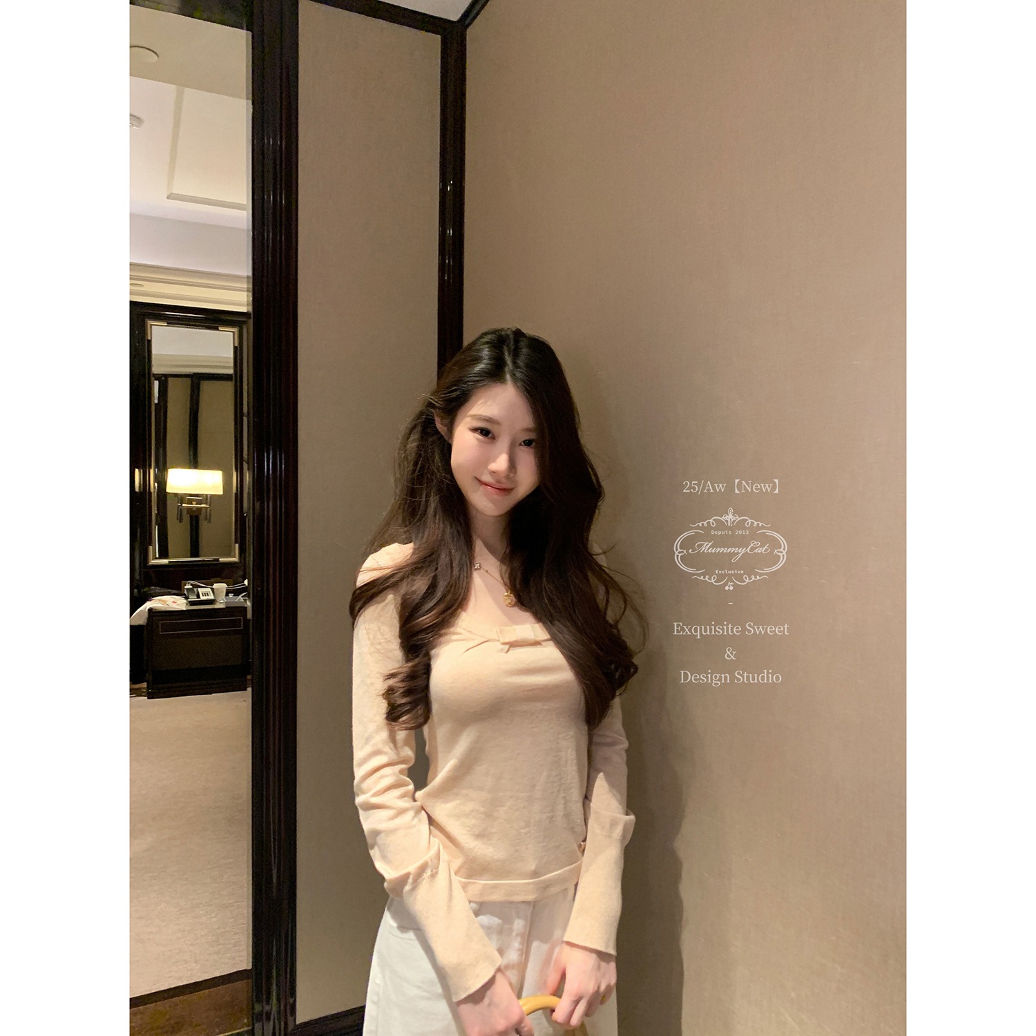 MummyCat下蛋喵【燕麦可可】25新品秋冬蝴蝶结显瘦内搭针织衫上衣