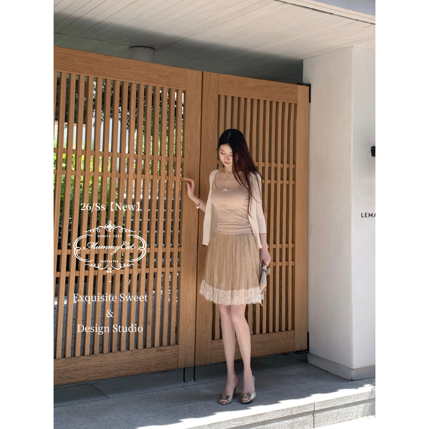 MummyCat下蛋喵【落日梦曲】26新品100桑蚕丝蕾丝宽花边百褶短裙