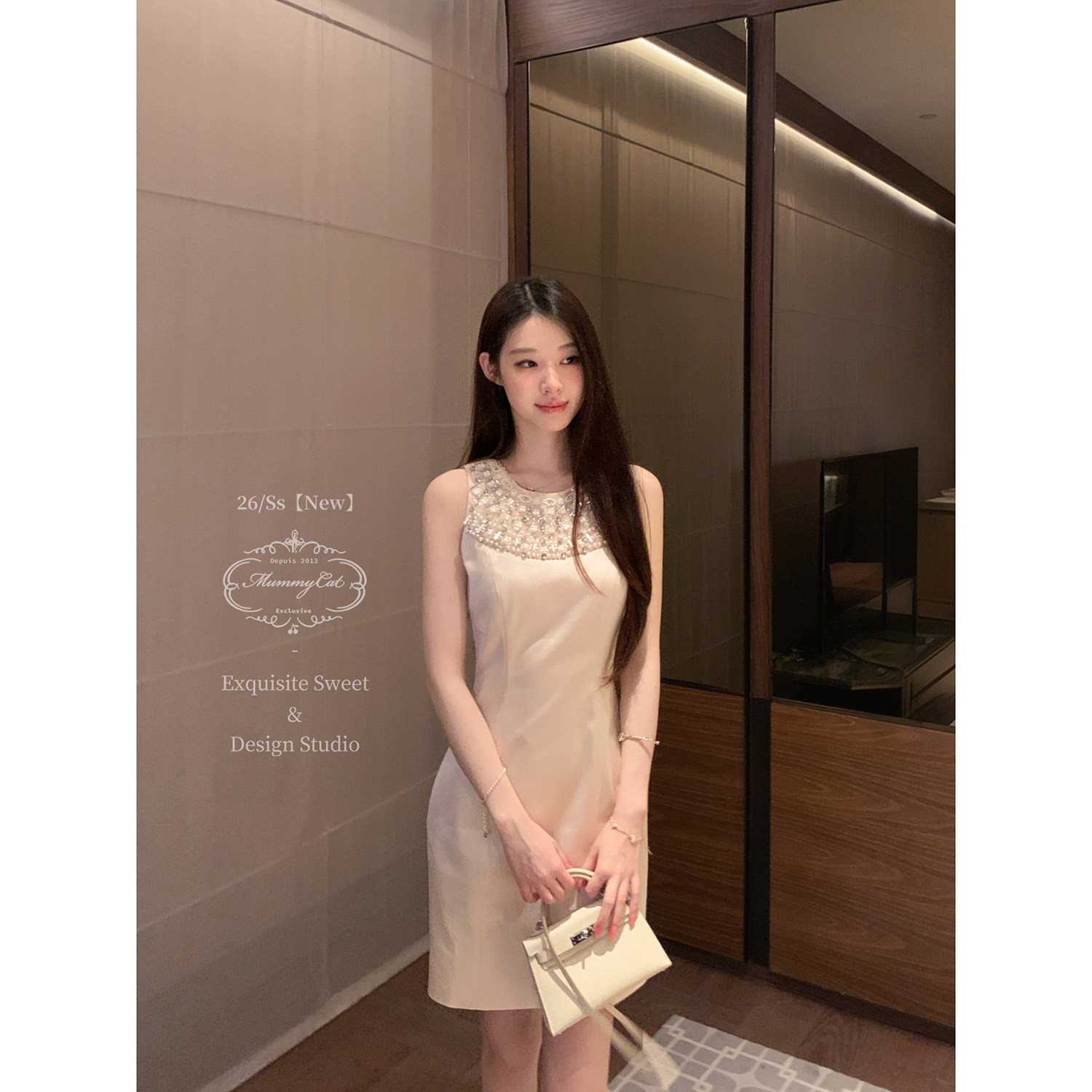 Mummy Cat 下蛋喵 26新品重工钉珠镶钻无袖修身短款礼服连衣裙