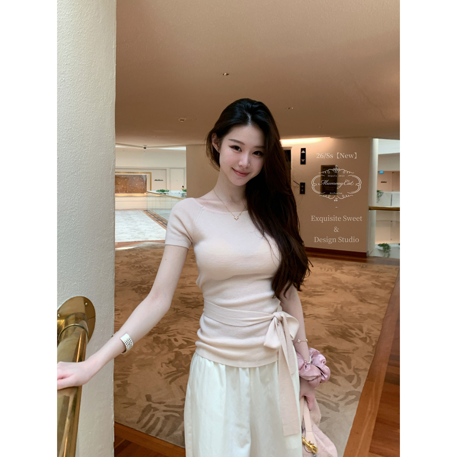 MummyCat下蛋喵【初见心动】26新品31绵羊毛修身系带针织短袖上衣