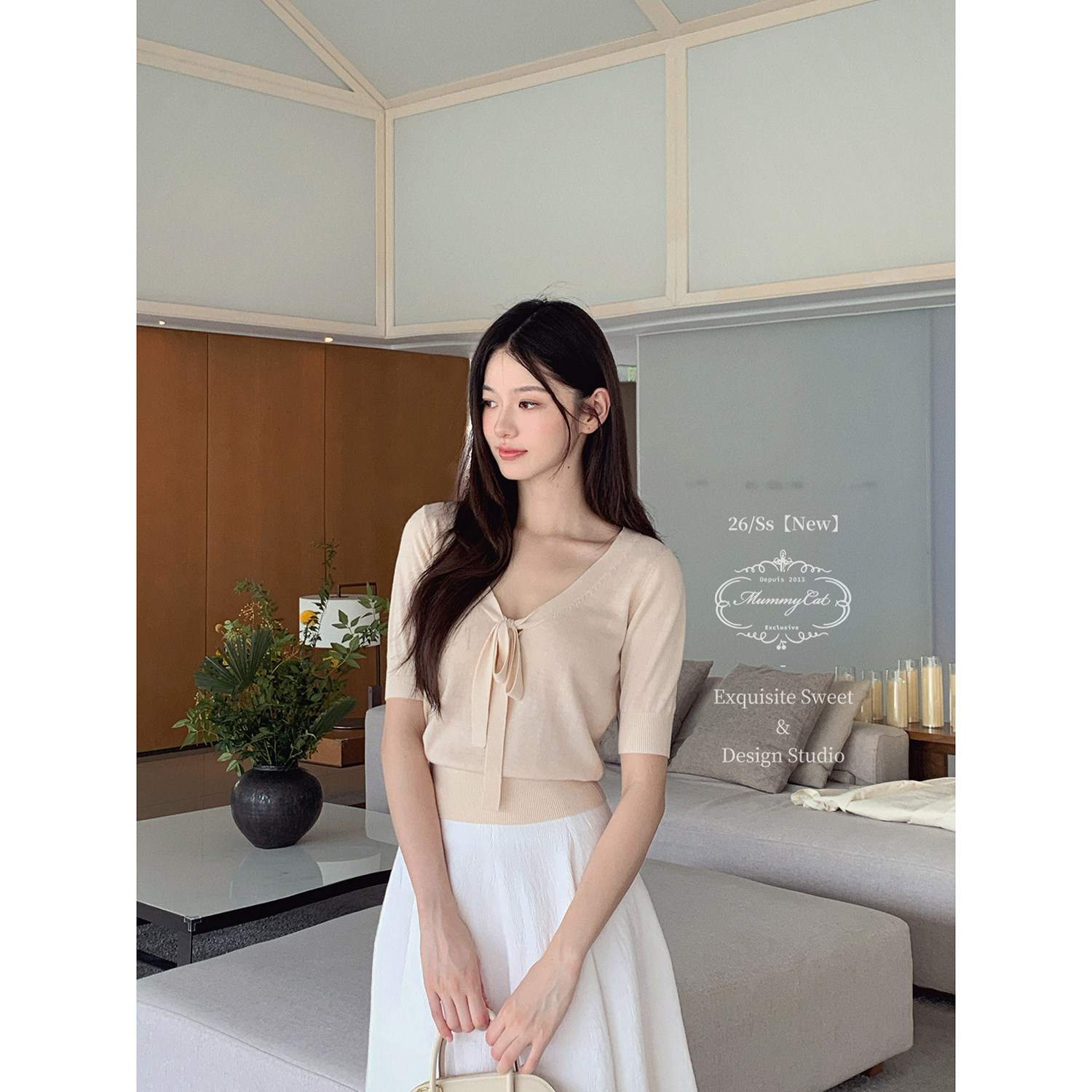 MummyCat下蛋喵【旧剧女主】26新品桑蚕丝绵羊毛混纺系带针织上衣