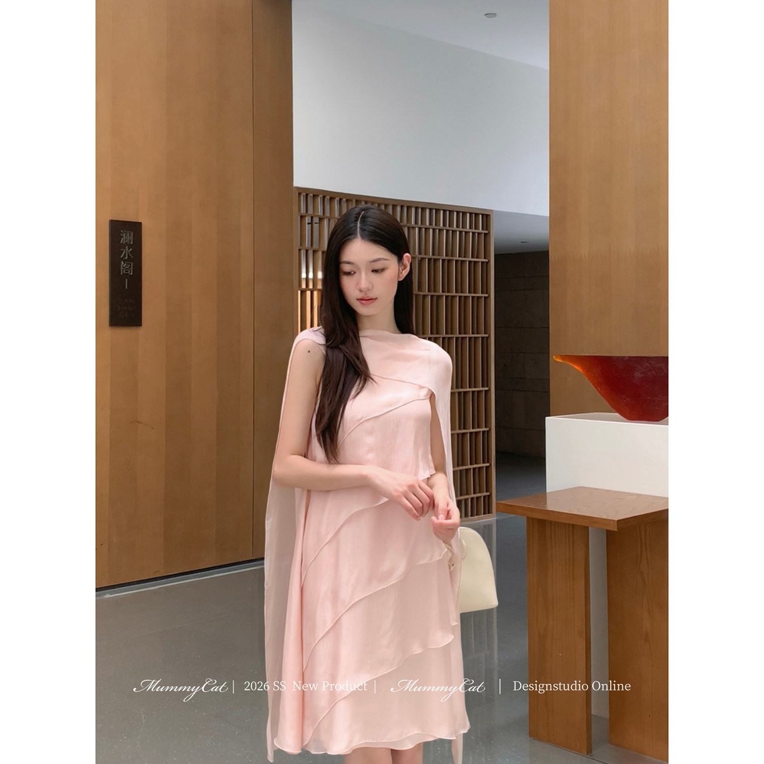 MummyCat下蛋喵【玫瑰之名】26新品真丝人丝飘带斜层荷叶边连衣裙