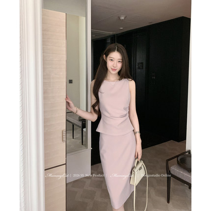 Mummy Cat下蛋喵 26新品气质通勤肌理乱麻弹力针织修身包臀套装