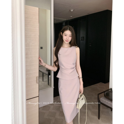 肌理乱麻弹力针织修身包臀套装