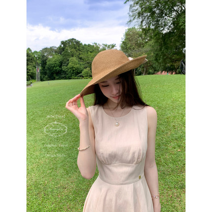 MummyCat下蛋喵【氧气小花】26新品莱赛尔亚麻收腰无袖短款连衣裙