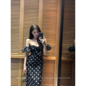 Mummy 优雅复古黑白波点抹胸丰胯生日礼服长裙 球花 Cat 下蛋喵