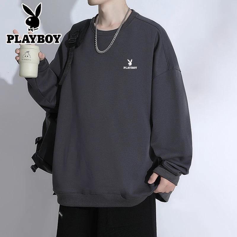 花花公子春季卫衣男宽松长袖卫衣上衣青年重磅圆领套头运动服男女
