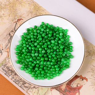 铁龙生翡翠干青散珠3mm阳绿珠子圆珠diy吊坠链配珠手链项链隔珠