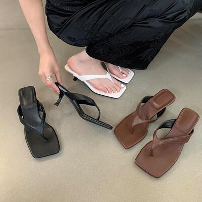 夏季新款法式高跟夹趾猫跟人字拖