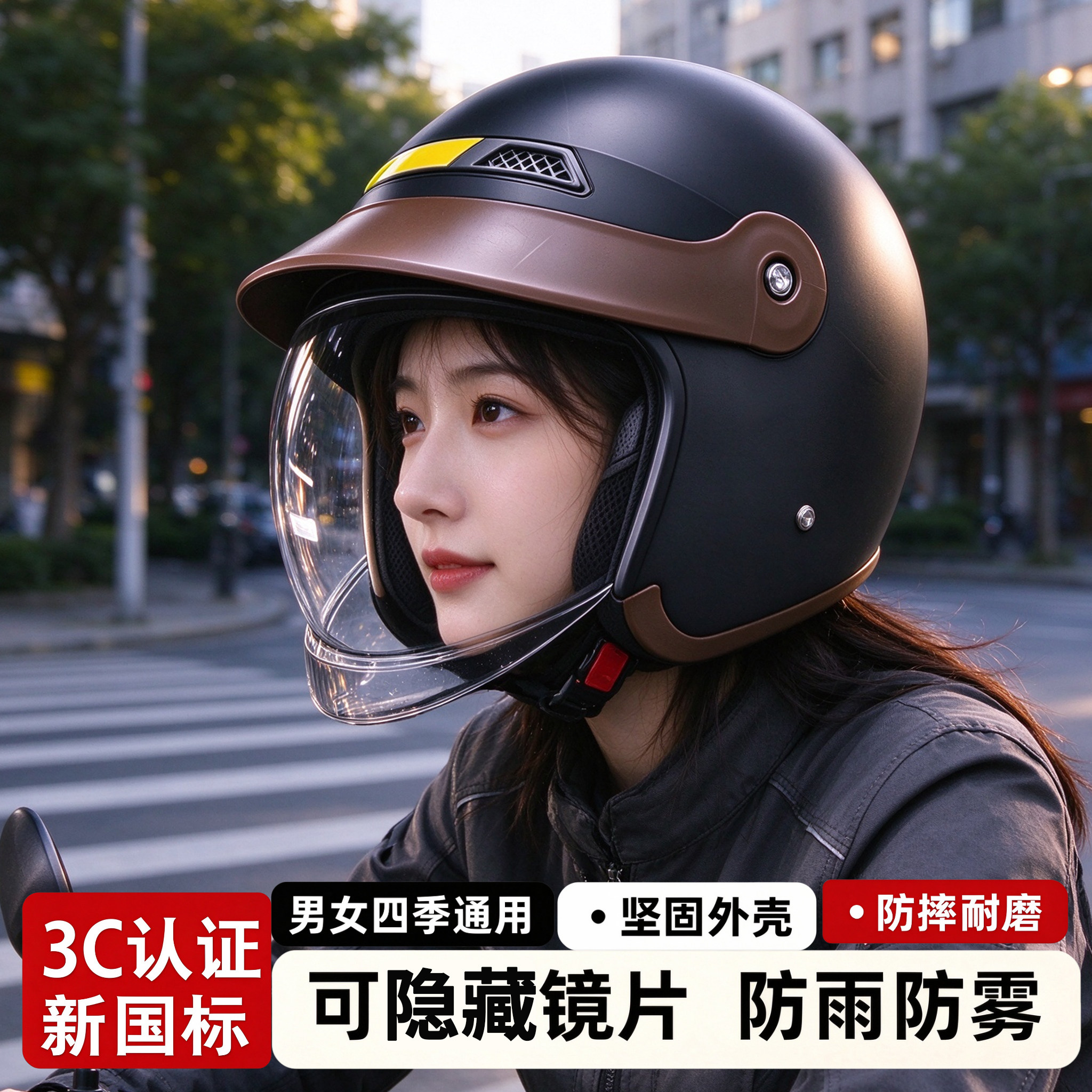 新款3C认证电动摩托车头盔男女士冬季保暖半盔全盔四季通用安全帽