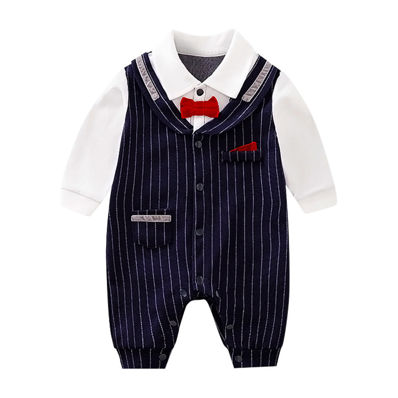 洋气男婴儿连体衣绅士礼服男宝宝满月百天摄影服一周岁西装春秋款