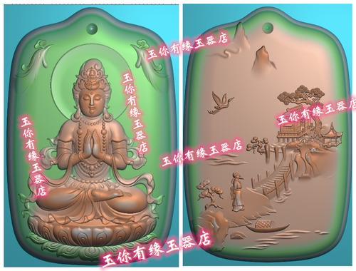 双手合十凤头观音正反双面精雕图灰度图浮雕图玉雕立体正装座观音