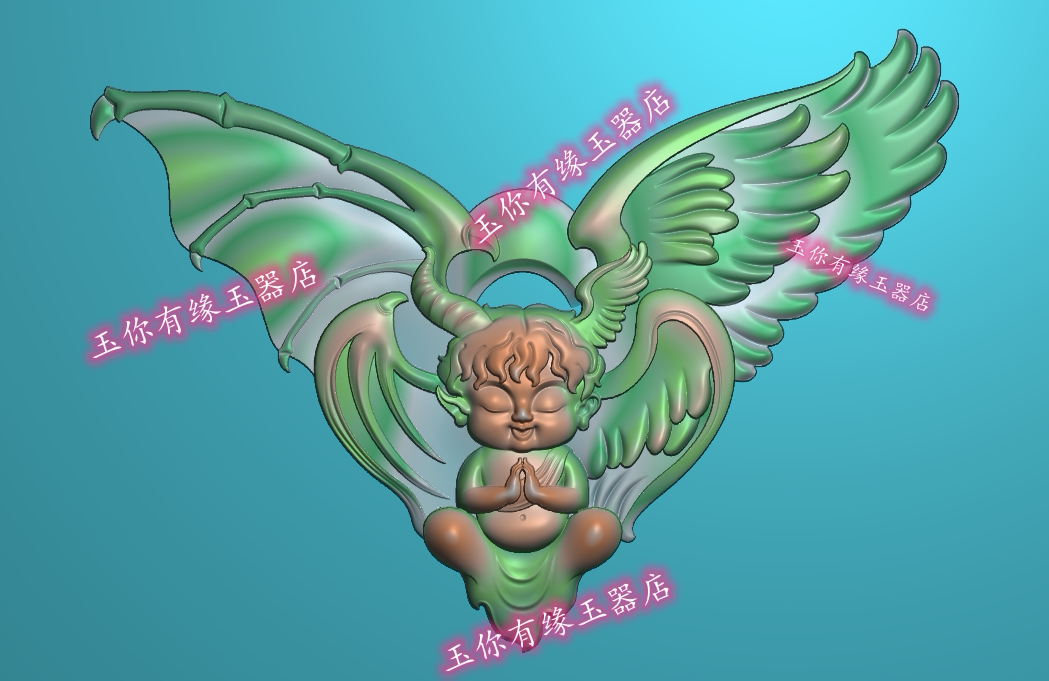 天使恶魔宝宝精雕图jdp灰度图bmp浮雕图玉雕一念佛魔宝宝