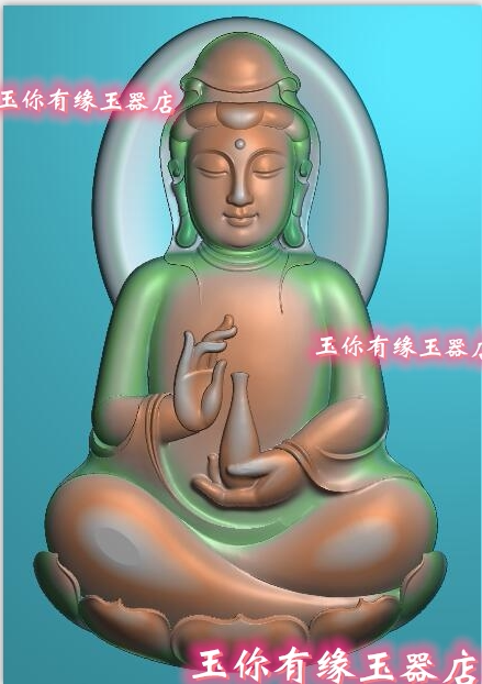 抱瓶莲花观音佛公精雕图jdp灰度图bmp浮雕图玉雕立体正装观音净瓶