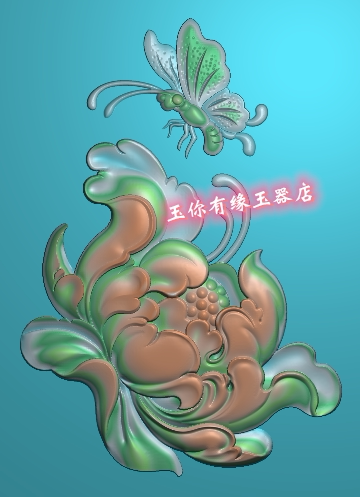 蝶恋花蝴蝶牡丹花开富贵木雕精雕图浮雕玉雕灰度图JDPBMP电脑雕刻