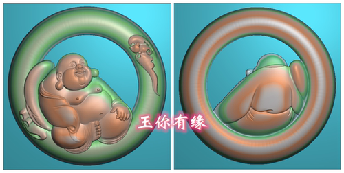 圆牌镂空雕刻图弥勒佛两面精雕图